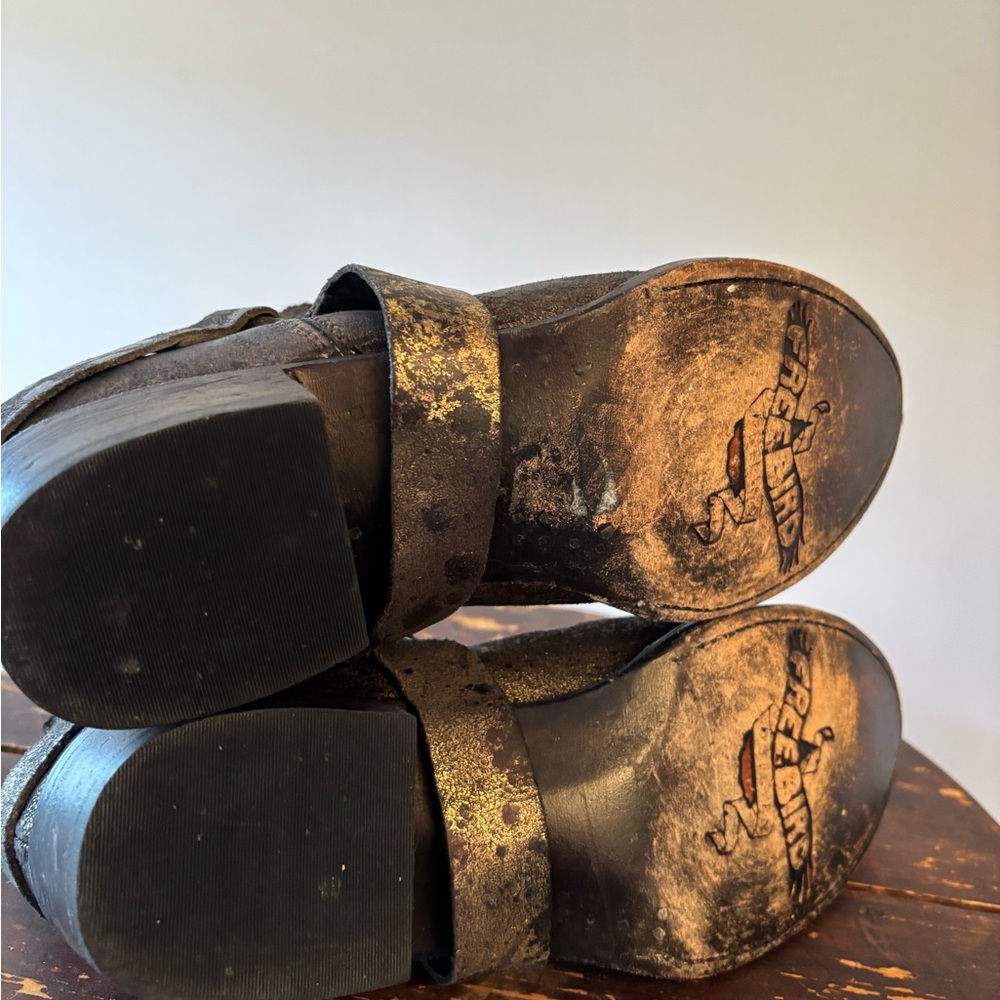 Freebird Phlow by Steven Black and Gold Leather Harness Ankle Boots. W 9. Nice! - Picture 8 of 10